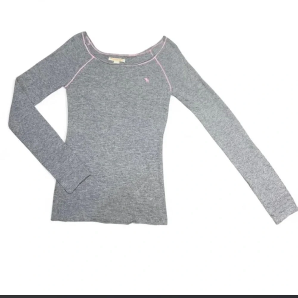 Abercrombie & Fitch RARE Y2K Cashmere Angora Knit Top Contrast Pink Stitching S - Picture 2 of 8
